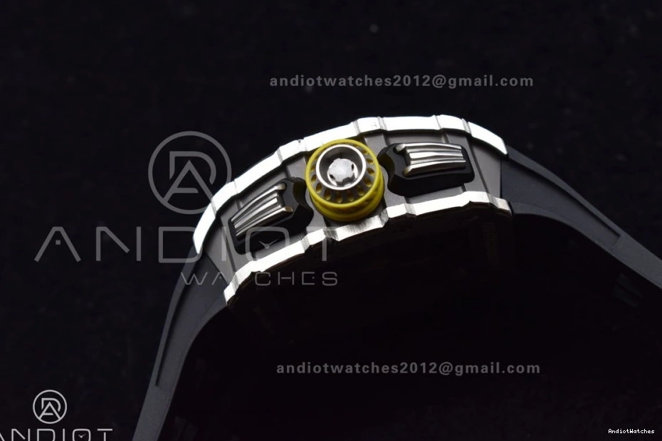 Chrono Strap V Edition Crystal Dial Black 1:1 KVF on Rubber RM011 Black SS 1025 Best Sophisticated A7750 0405